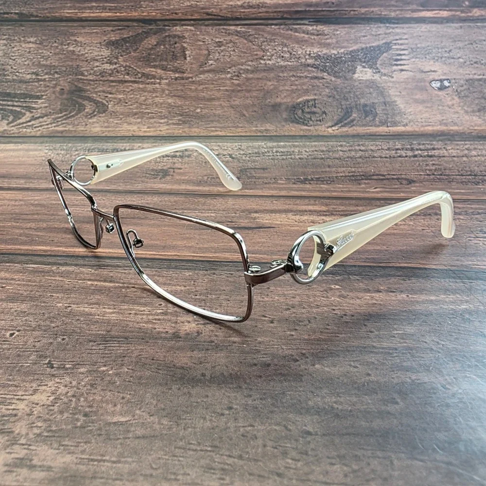 Gucci GG 2840 UBM Gunmetal Cream Rectangular Eyeglasses Frames Italy 135mm